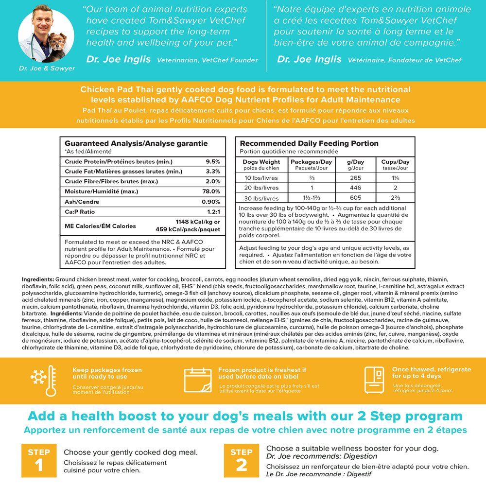 Tom&Sawyer VetChef's Chicken Pad Thai Gently-Cooked Frozen Meal for Dogs 272g