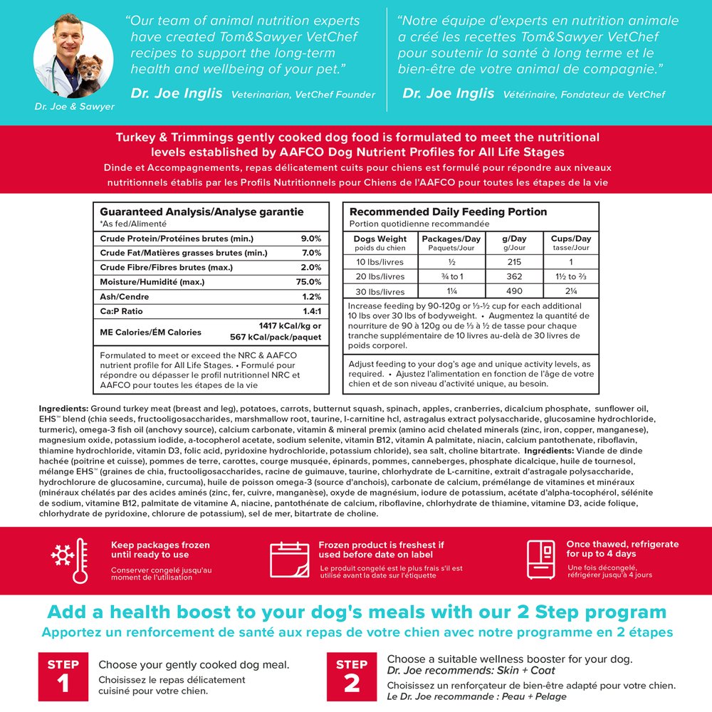 Tom&Sawyer VetChef's Turkey & Trimmings Gently-Cooked Frozen Meal for Dogs 272g