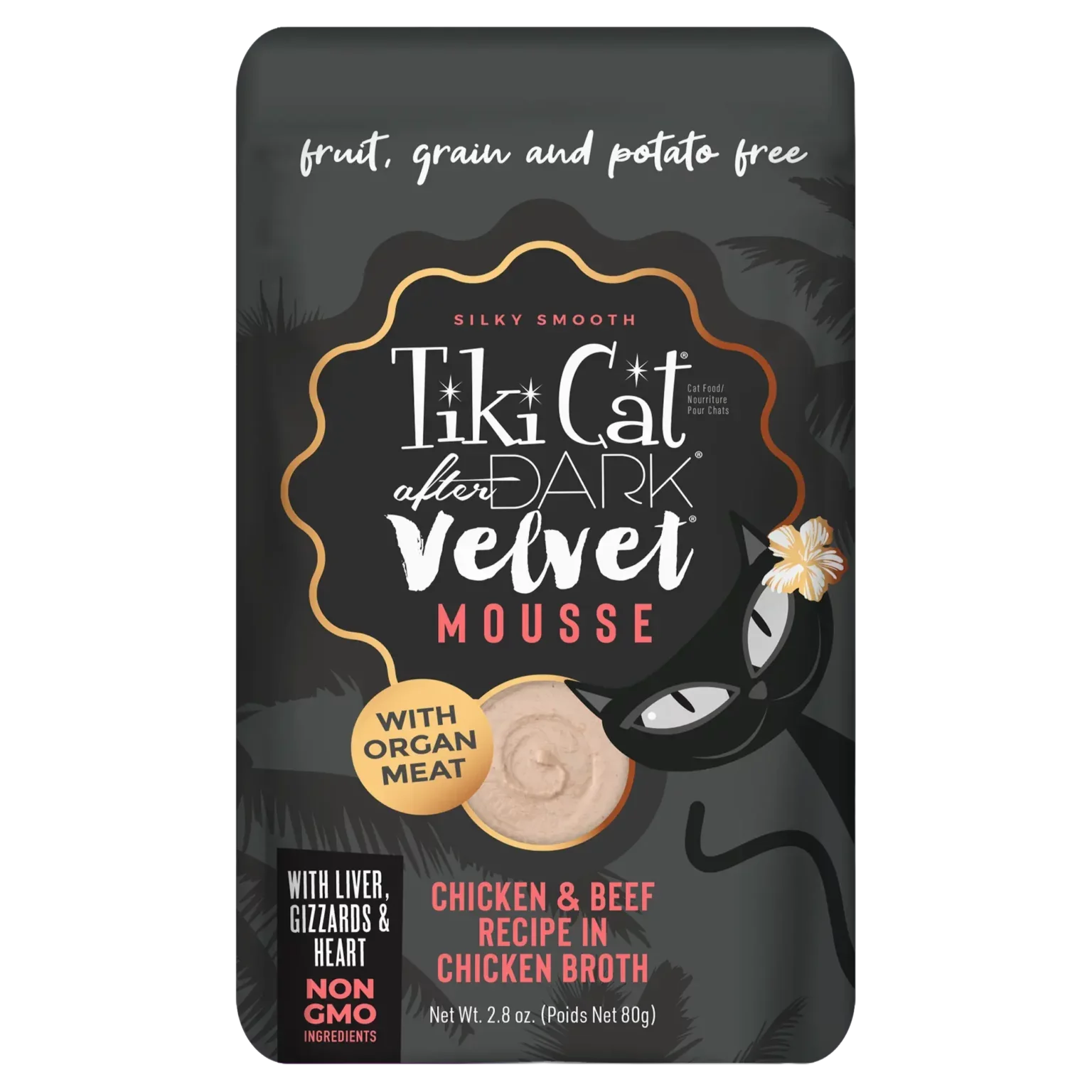 Nourriture humide pour chats Tiki Cat® After Dark - Mousse veloutée au poulet et au bœuf dans un bouillon de poulet 2,8 oz