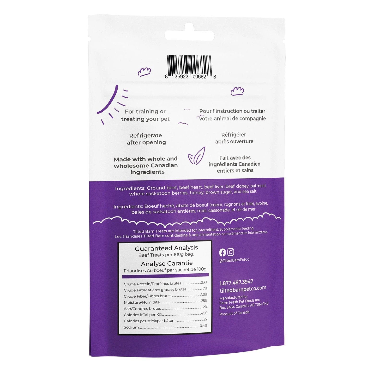 Tilted Barn Canadian Beef and Saskatoon Berry Dog Treats 100g by Tilted Barn