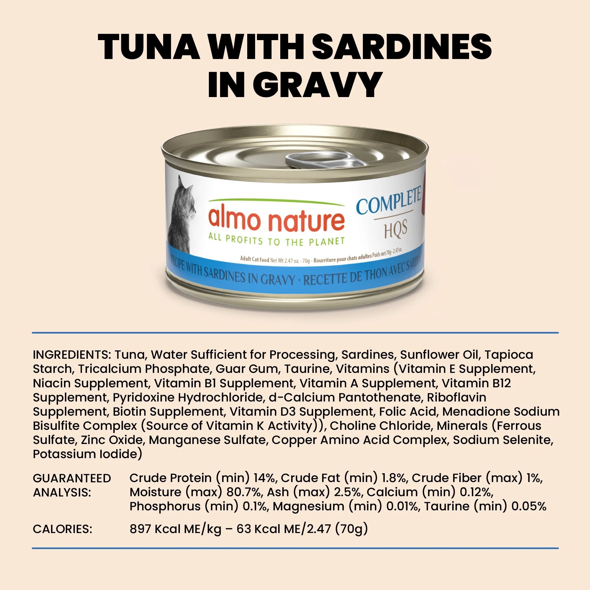 Almo Nature HQS Complete Cat Food - Tuna Recipe With Sardines In Gravy Cat Can by Almo Nature