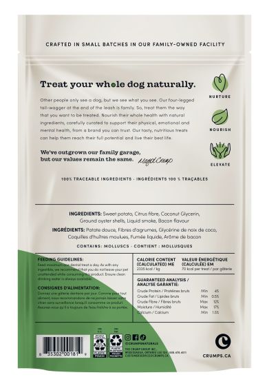 Bâtonnets dentaires au bacon Plaque Busters de Crumps' Naturals