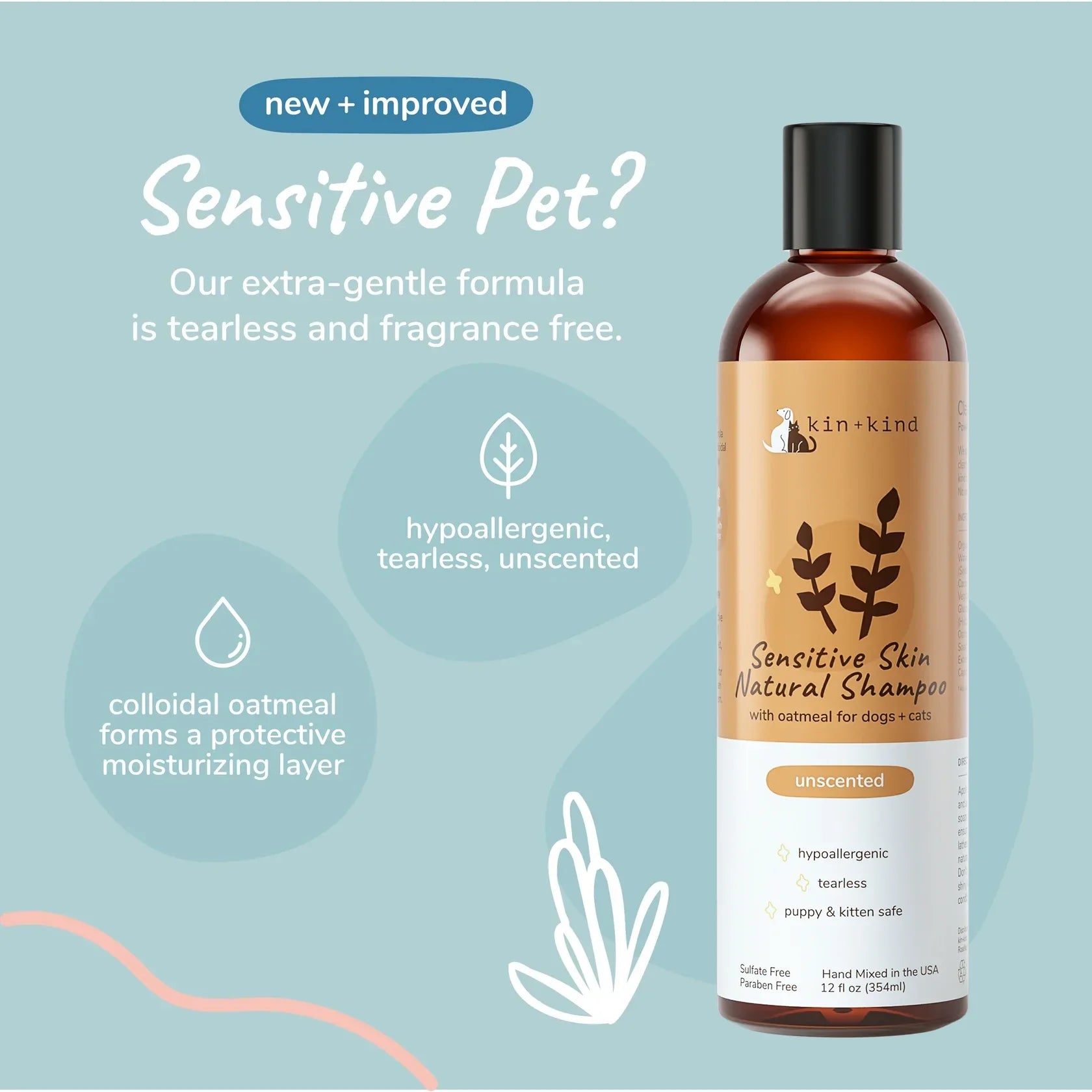 Kin + Kind Sensitive Skin Shampoo for Puppies & Kittens (Unscented)