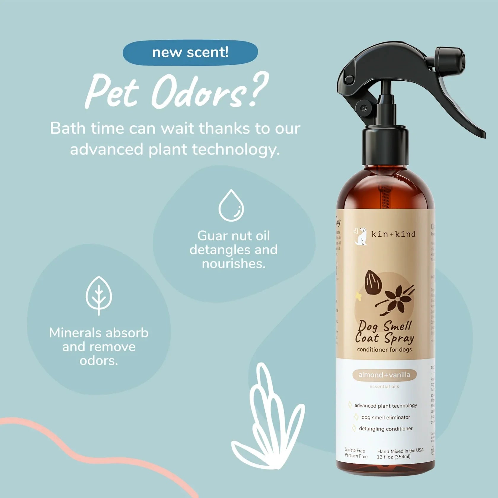 Kin + Kind Coat Spray for Dog Smells - Almond+Vanilla