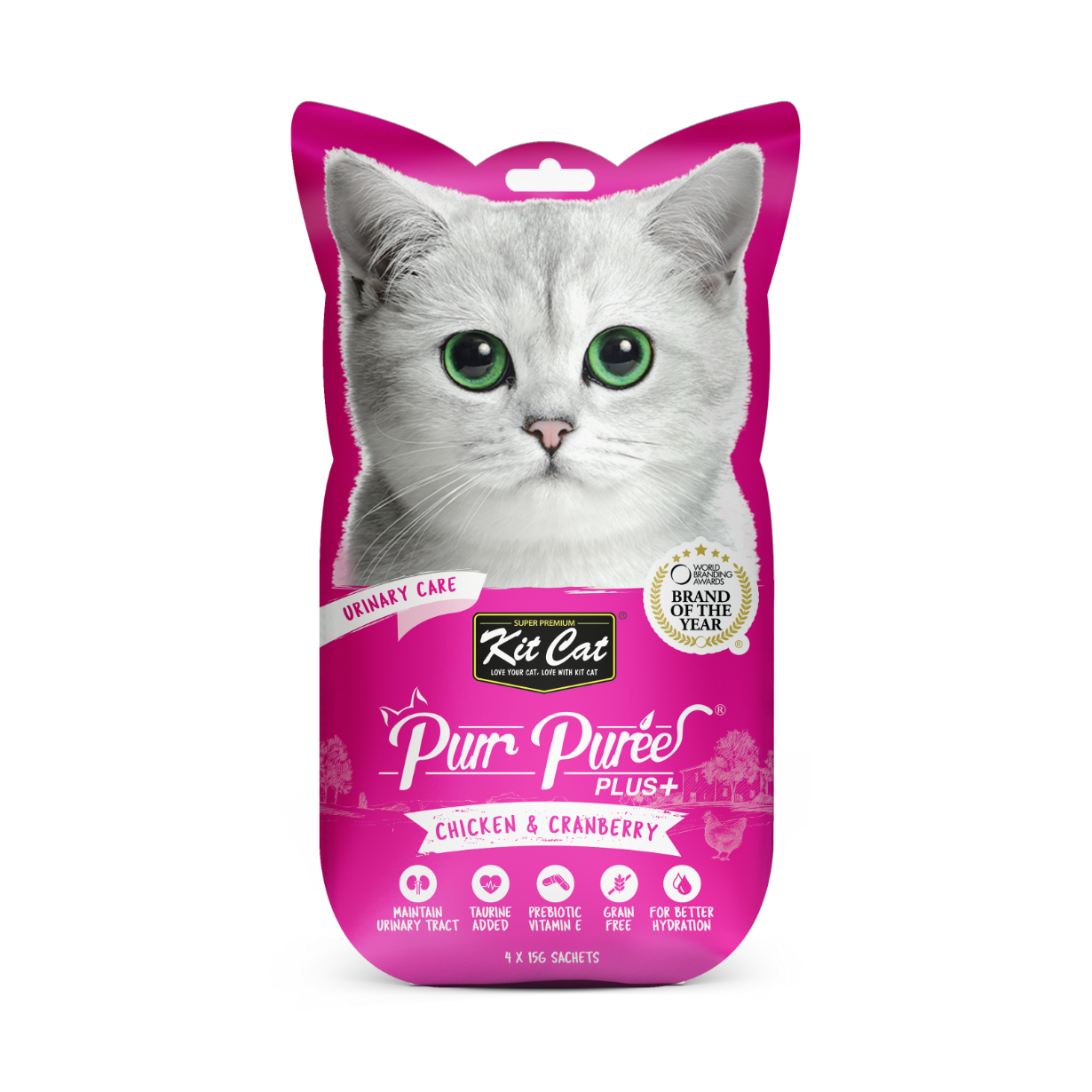 Kit Cat® Purr Purées® PLUS+ Urinary Care with Chicken & Cranberry Cat Treat 4 x 15gm by Kit Cat