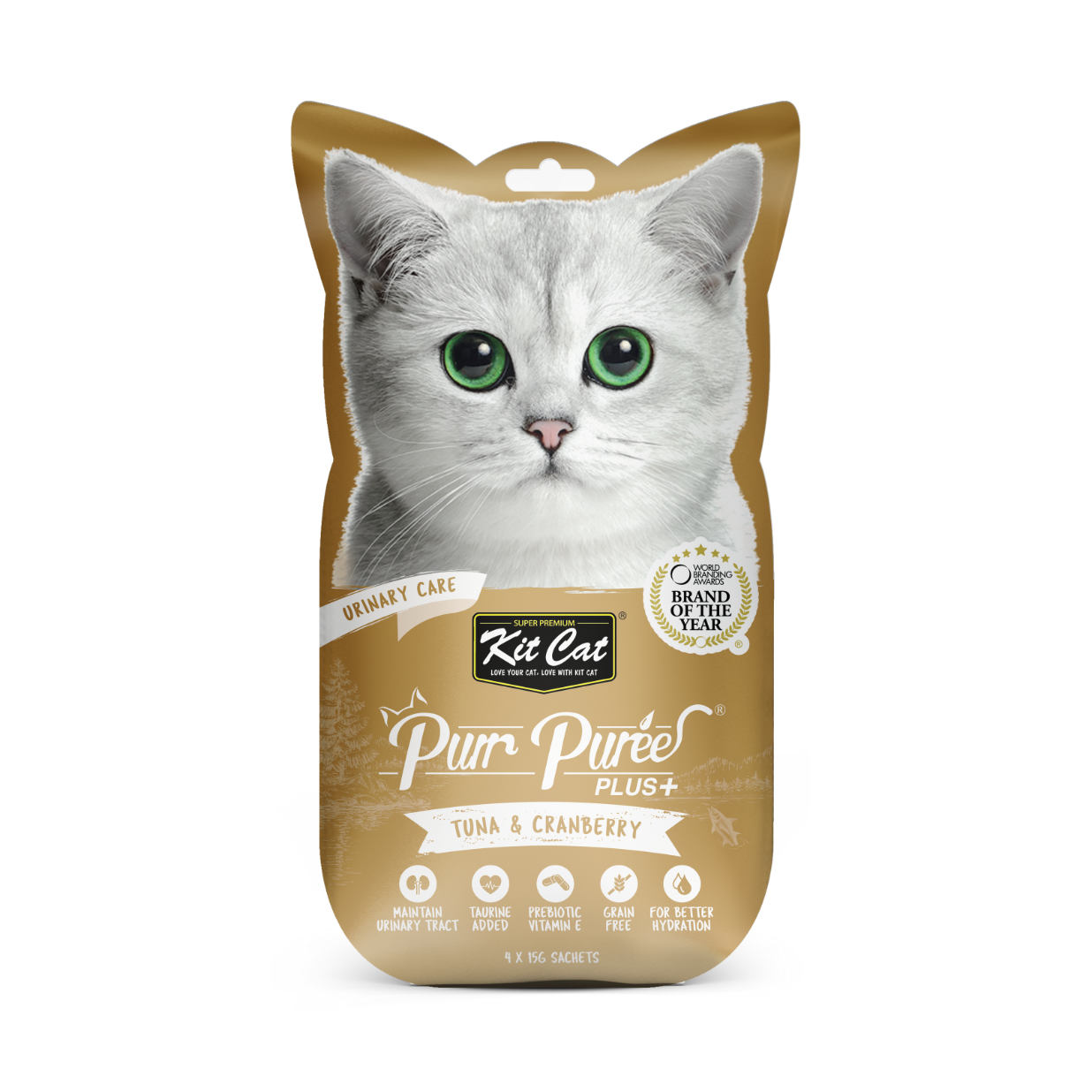 Kit Cat® Purr Purées® PLUS+ Urinary Care with Tuna & Cranberry Cat Treat 4 x 15gm by Kit Cat