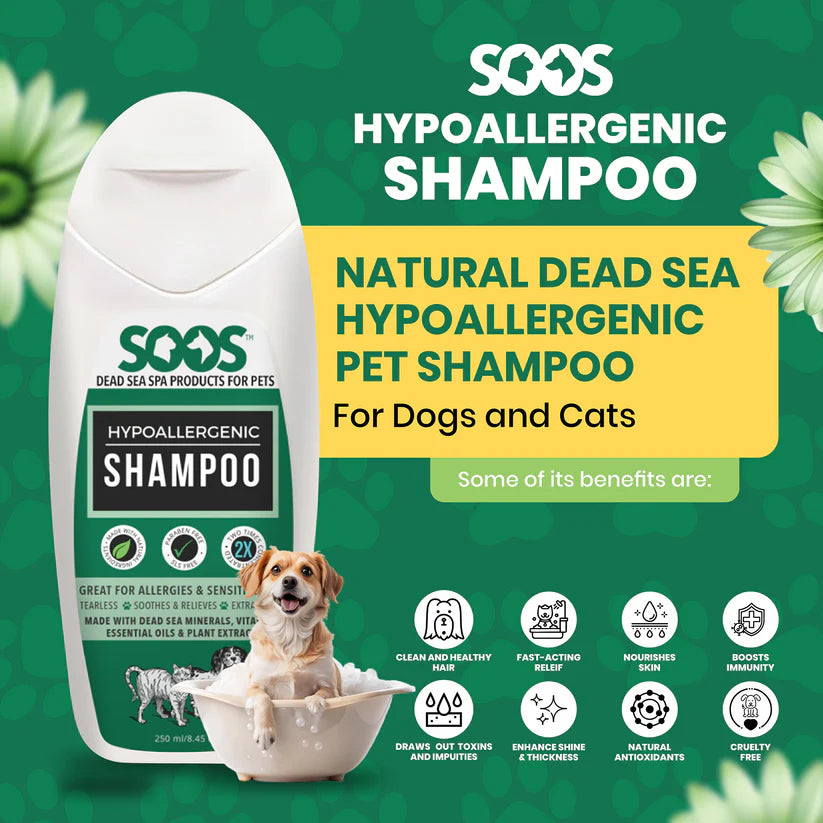 Soos Pets Natural Dead Sea Hypoallergenic Pet Shampoo For Dogs & Cats 500ml