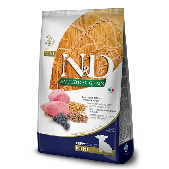 Mini chiot Farmina N&D Ancestral Grain Agneau et Myrtille