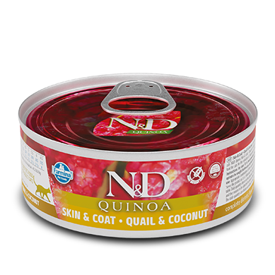 Farmina N&D Quinoa - Nourriture humide pour chats - Peau et pelage, caille et noix de coco 79 g