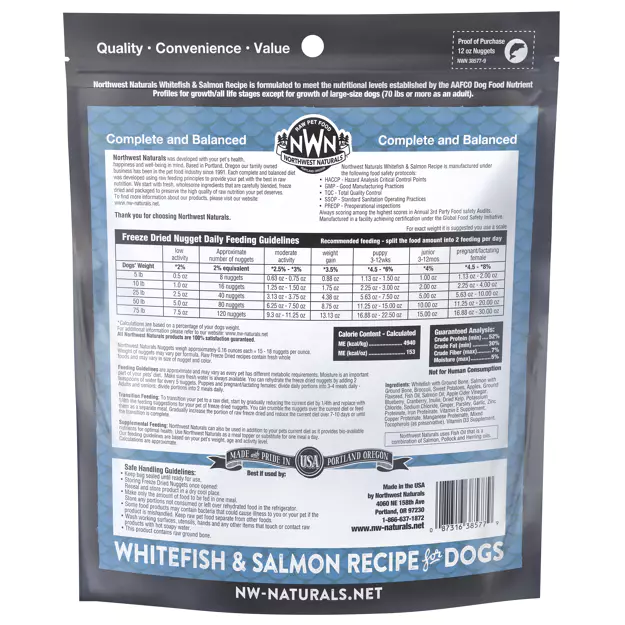 Northwest Naturals Freeze Dried Nuggets Whitefish & Salmon Recipe for Dogs