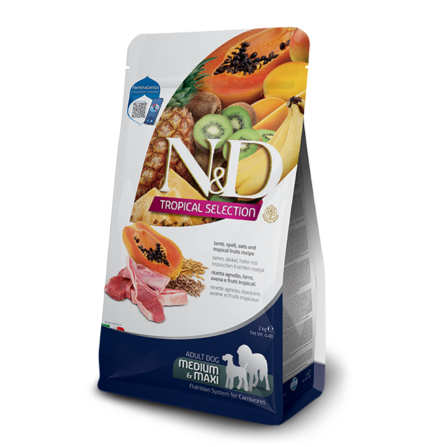 Farmina N&D Tropical Selection Agneau, Épeautre, Avoine et Fruits Tropicaux Adulte Moyen/Maxi