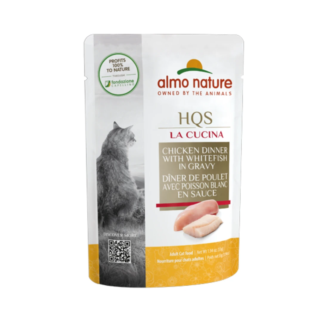 Almo Nature HQS La Cucina Cat Food Pouches Chicken Dinner with Whitefish in Gravy by Almo Nature
