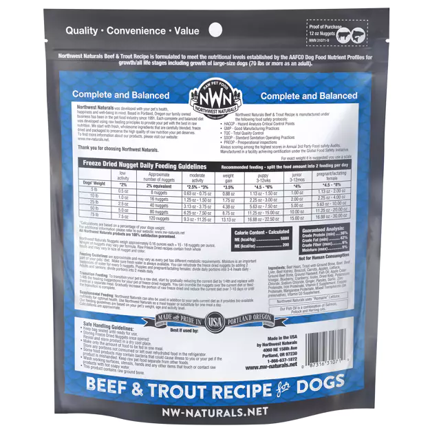 Northwest Naturals Freeze Dried Nuggets Beef & Trout Recipe for Dogs