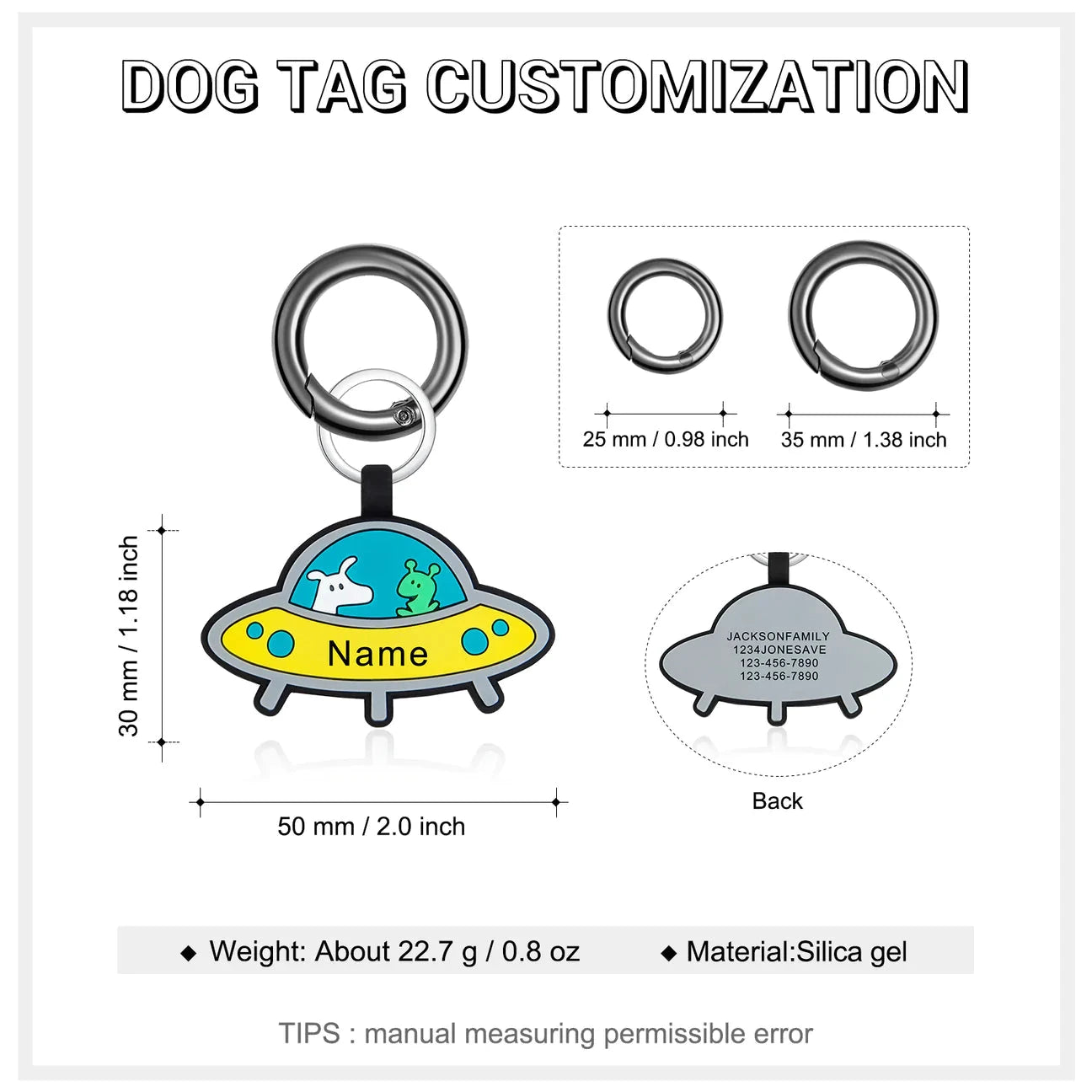 Petgent Personalized UFO Dog Rubber ID Tag by Petgent