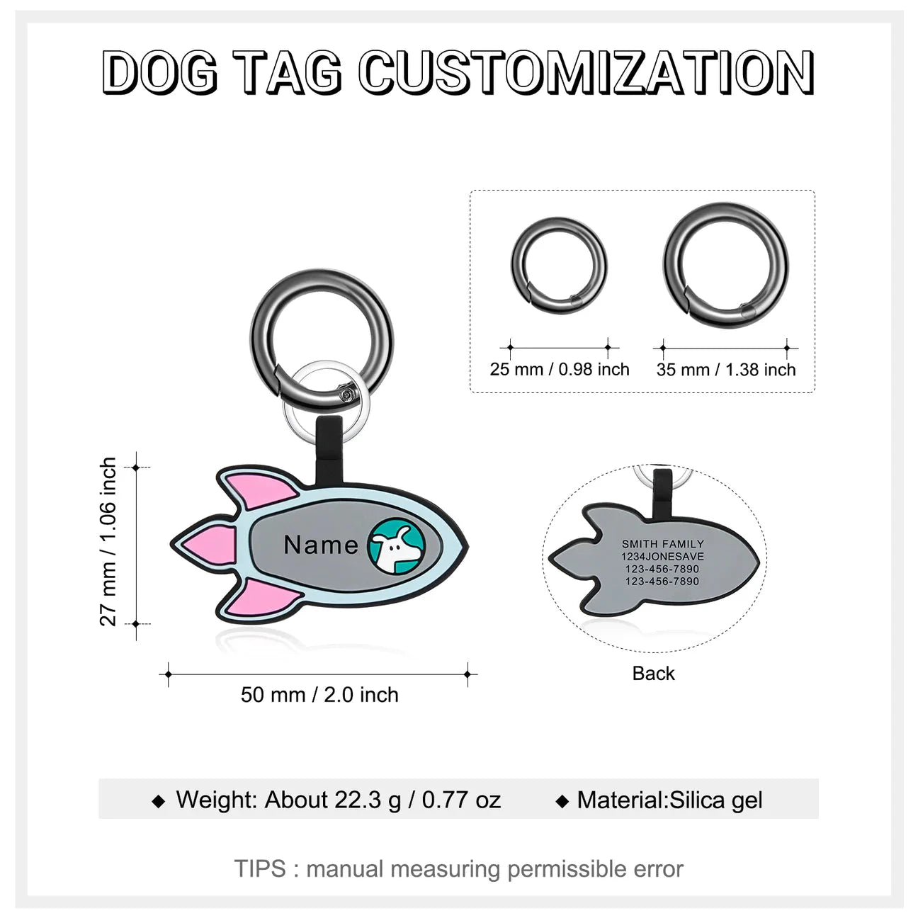 Petgent Personalized Rocket Ship Rubber ID by Petgent