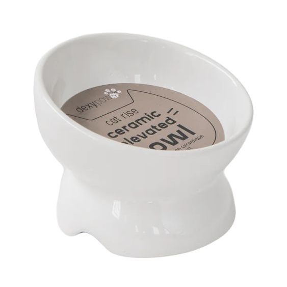Dexypaws Cat Ceramic Elevated Bowl - White