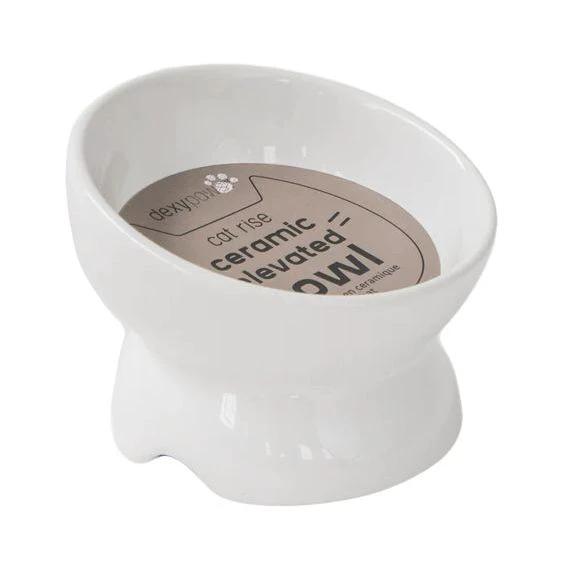 Dexypaws Cat Ceramic Elevated Bowl - White by Dexypaws