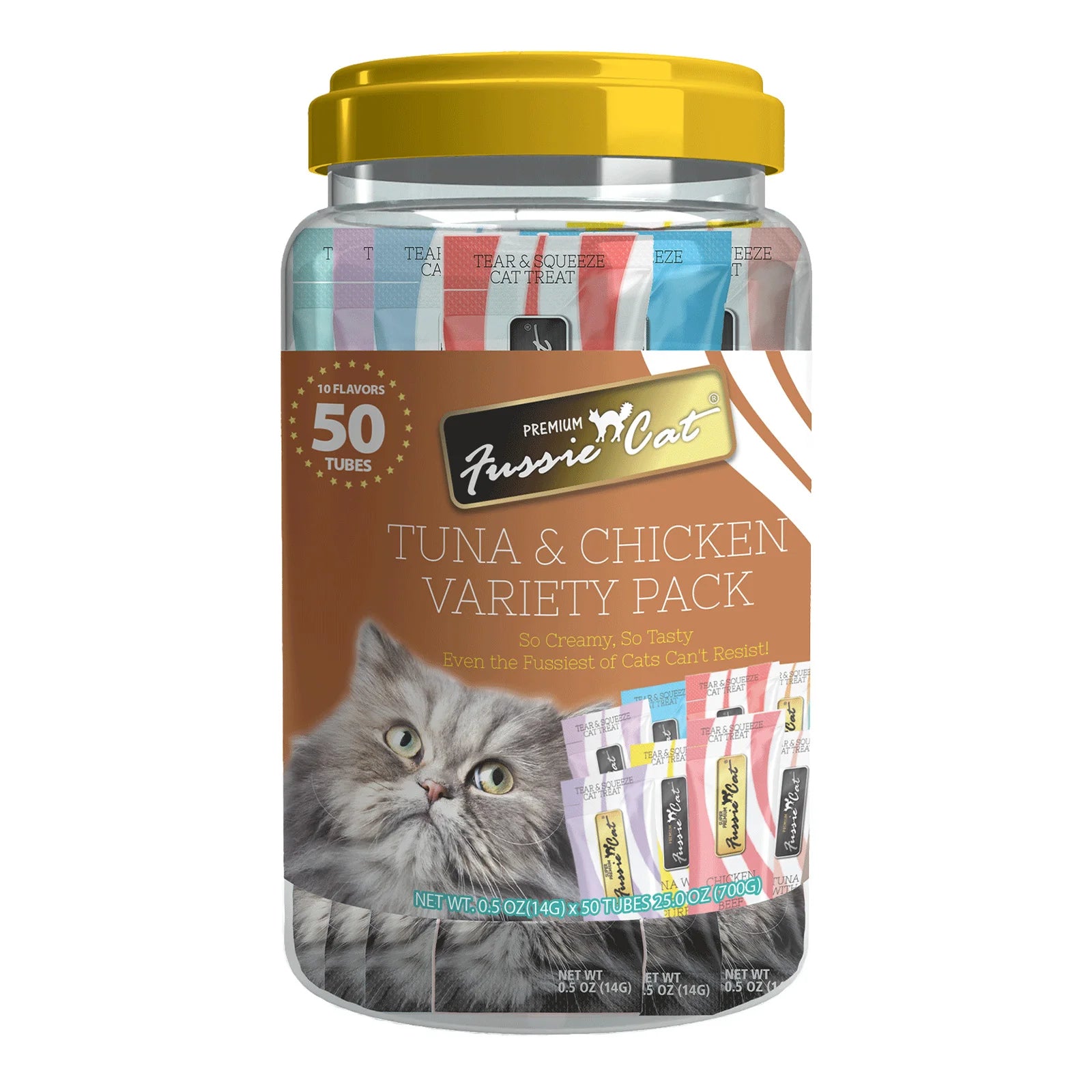 Fussie Cat – Tuna & Chicken Puree Variety Pack (10 Flavours) – 50 Tubes