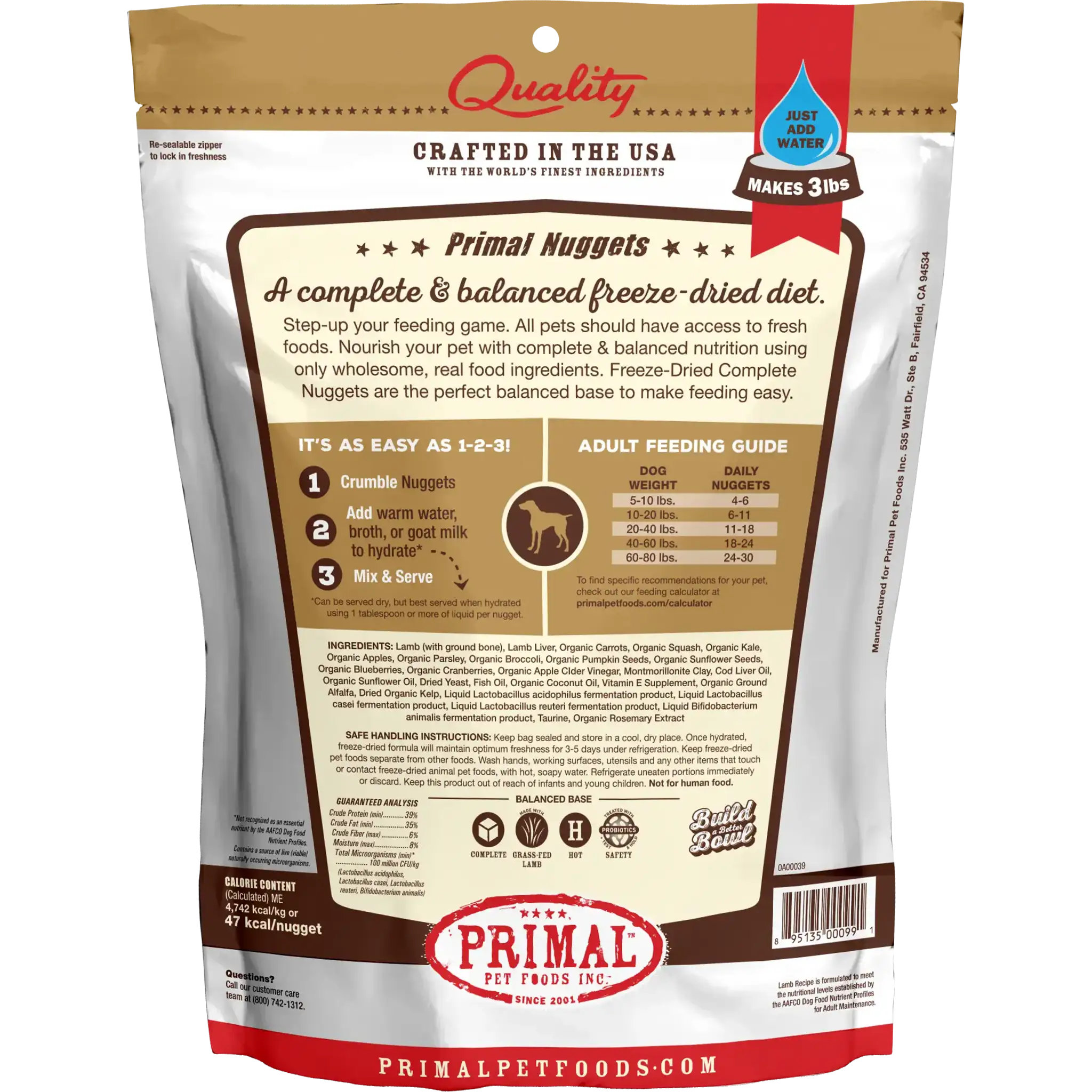 Primal Canine Freeze-Dried Nuggets Lamb Formula Dog Food