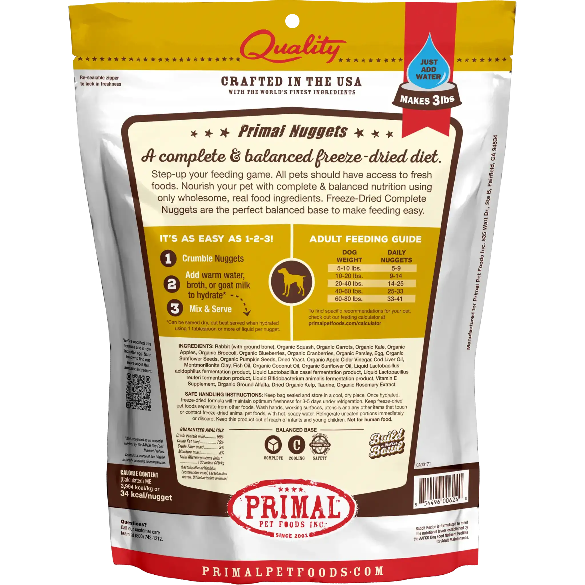 Primal Canine Freeze-Dried Nuggets Rabbit Formula Dog Food