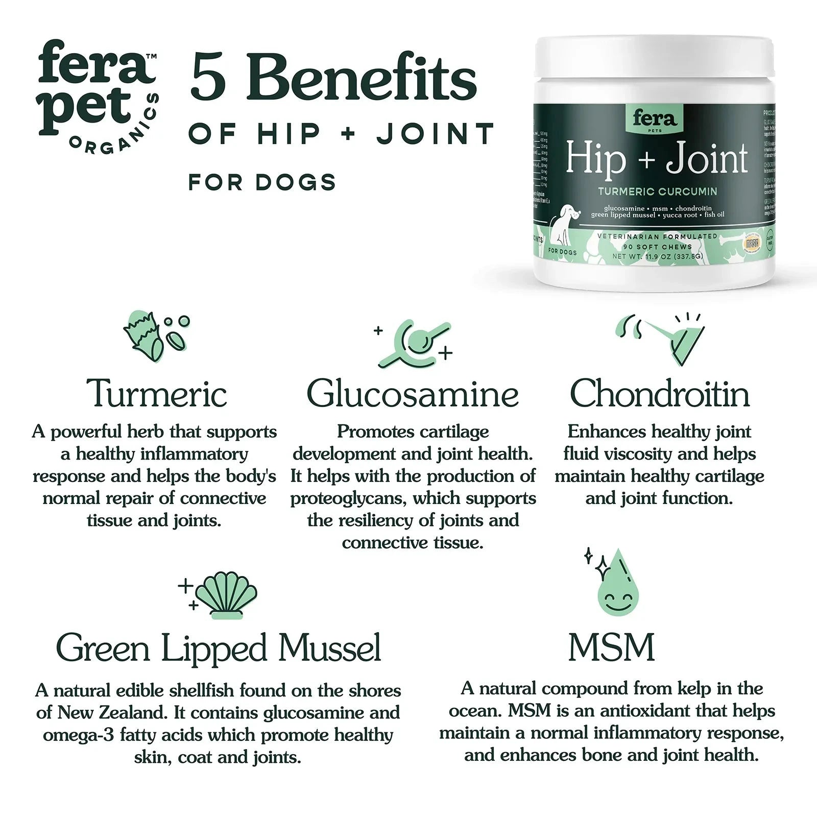 Fera Pets – Hip + Joint for Dogs, Soft Chews – 90 count by Fera