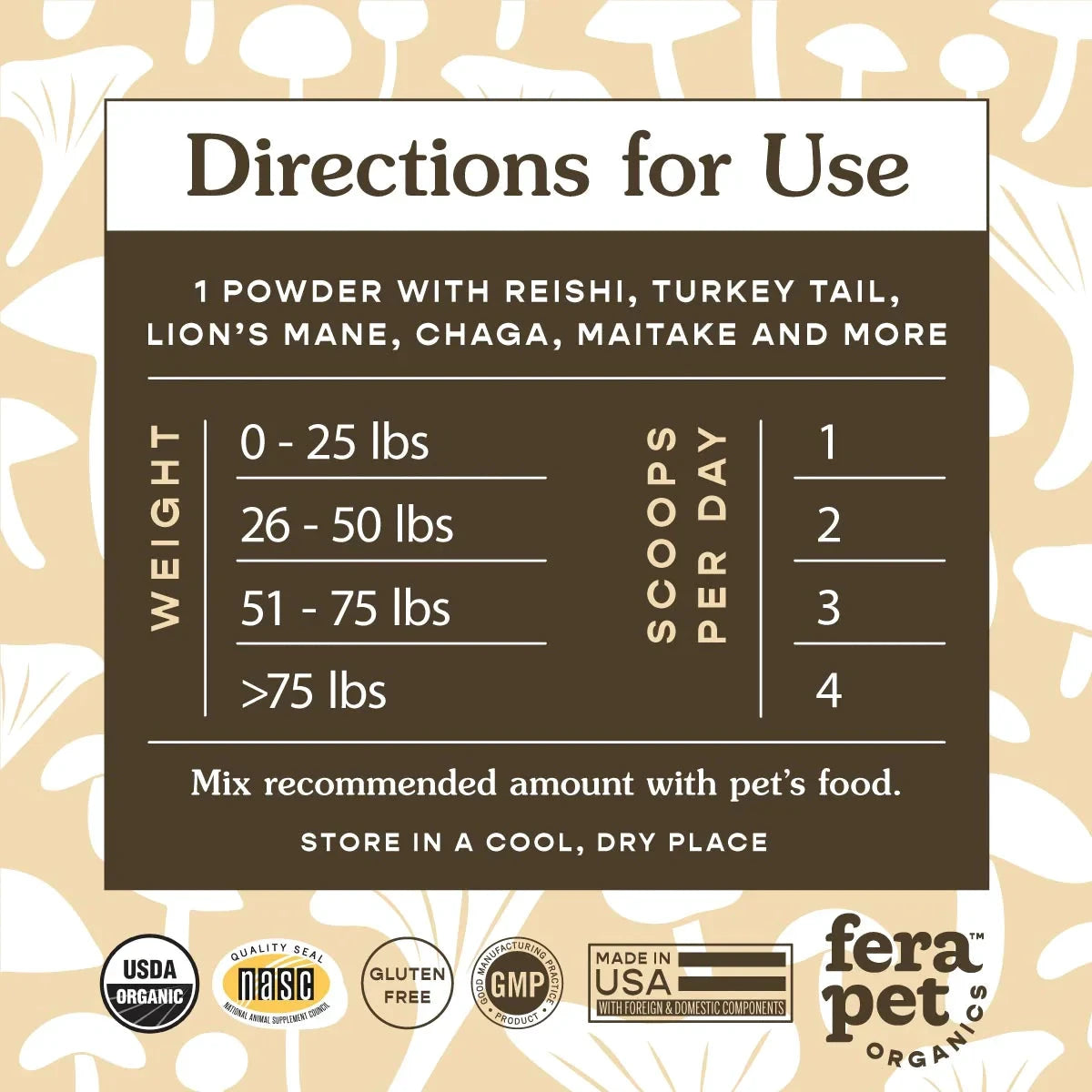 Fera Pets USDA Organic Mushroom Blend for Immune Support for Dogs & Cats, Powder by Fera