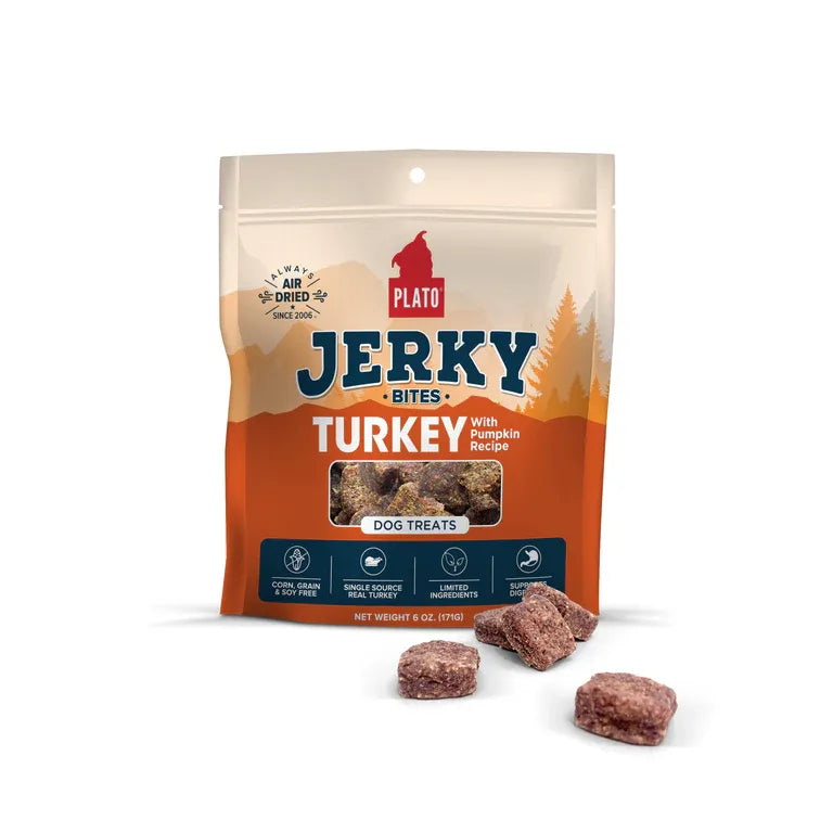 Plato Pet Treats Turkey with Pumpkin Jerky Bites Dog Treats 170g