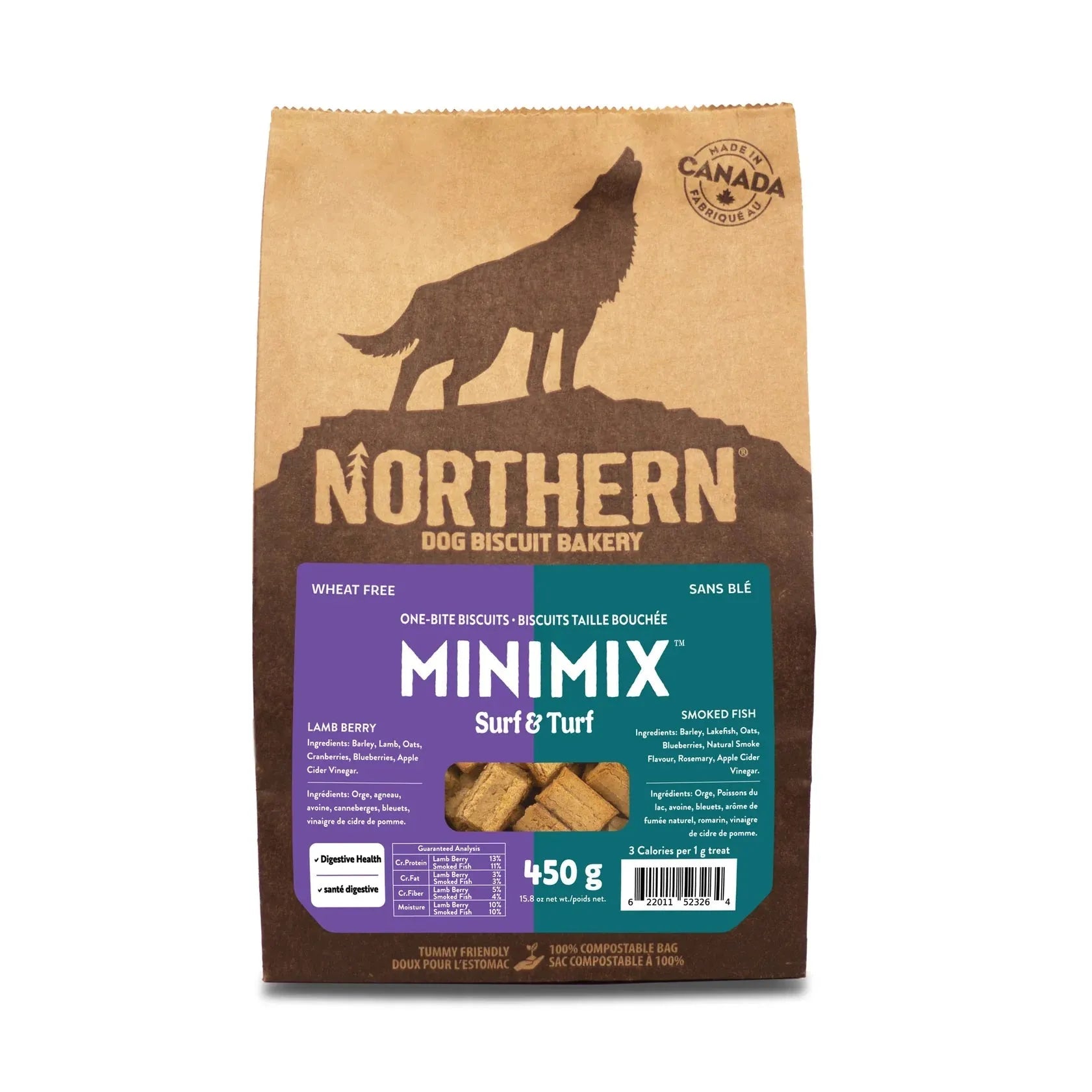 Northern Pet Mini Mix Surf N Turf Wheat-Free Dog Biscuits Lamb Berry & Smoked Fish Dog 450g