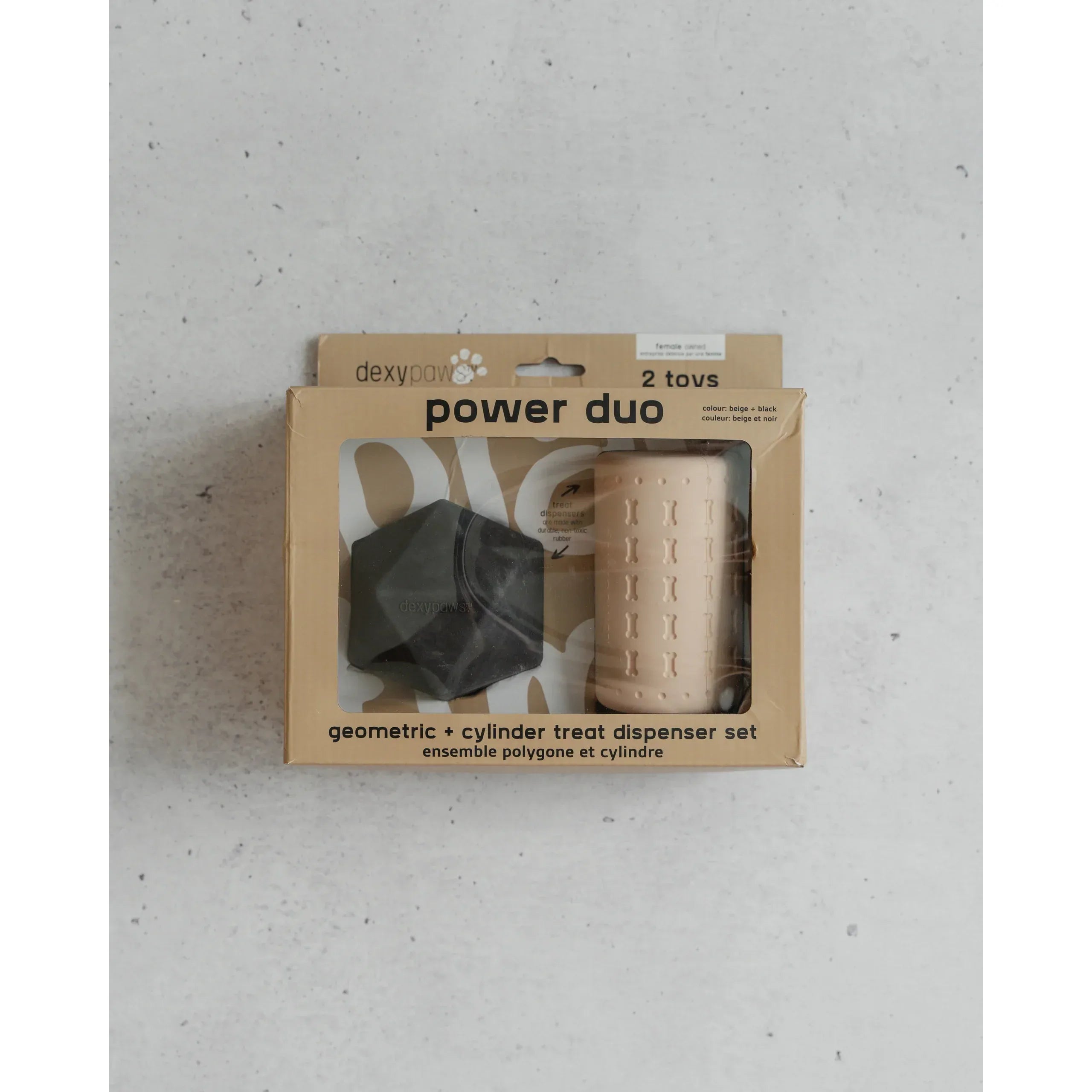 Dexypaws Geometric & Treat Dispenser Aggressive Chew Toy Set - Nude & Black (2pcs)