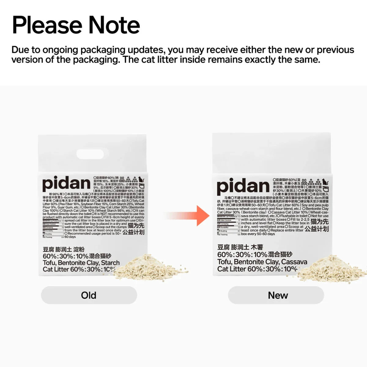 Pidan Tofu 60%, Bentonite Clay 30%, Cassava 10% Cat Litter by Pidan