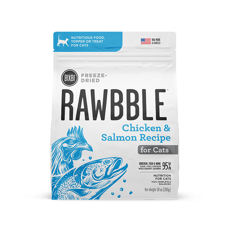 Nourriture lyophilisée pour chat Bixbi Rawbble - Recette poulet et saumon