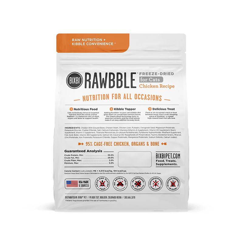 Nourriture lyophilisée pour chat Bixbi Rawbble - Recette au poulet