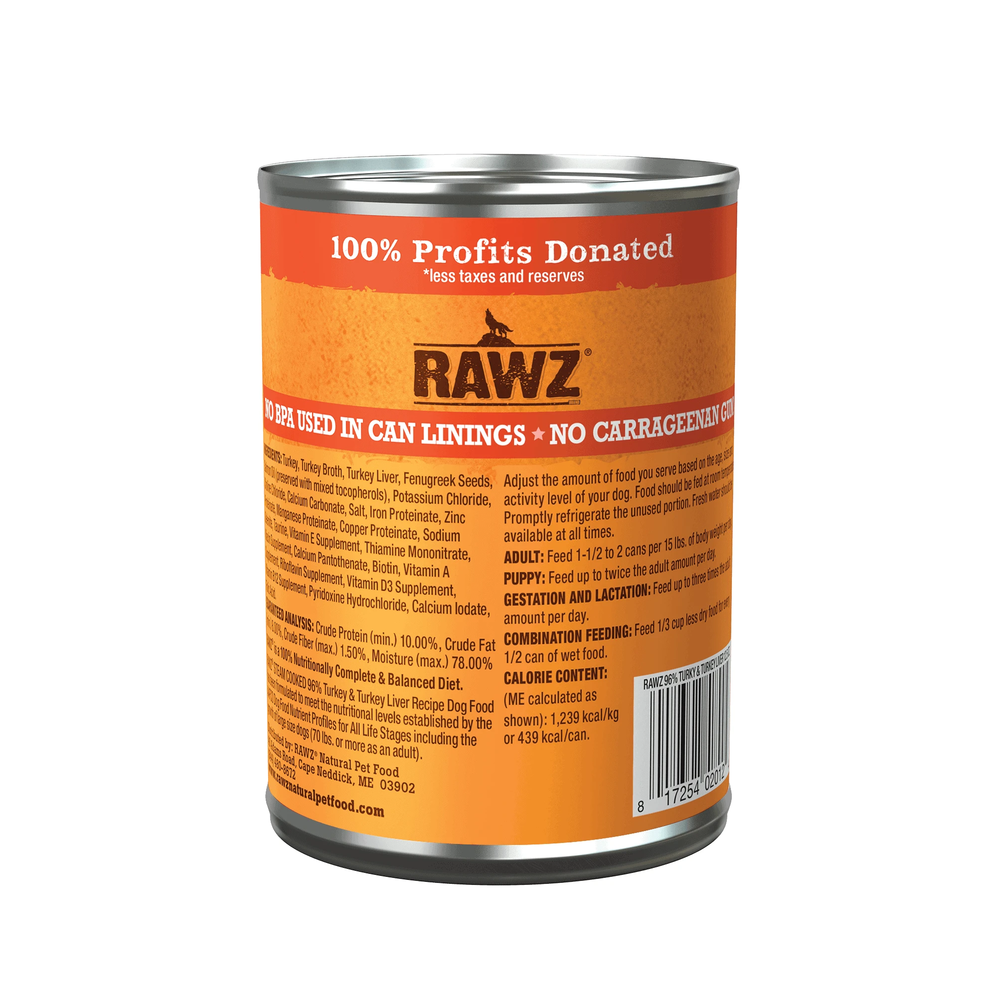 RAWZ - 96% Turkey & Turkey Liver Wet Dog Food 12.5oz by Rawz