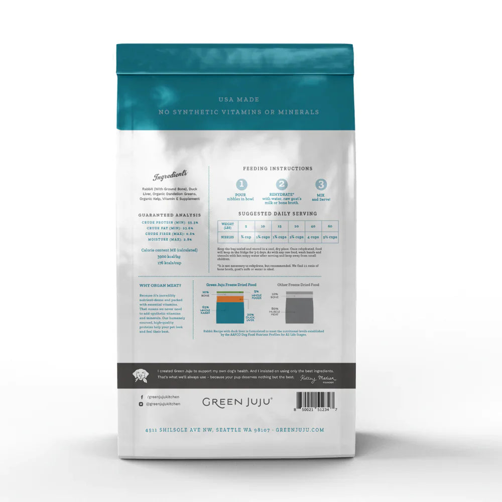 Green Juju Dog Freeze Dried Raw Rabbit with Duck Liver 397g