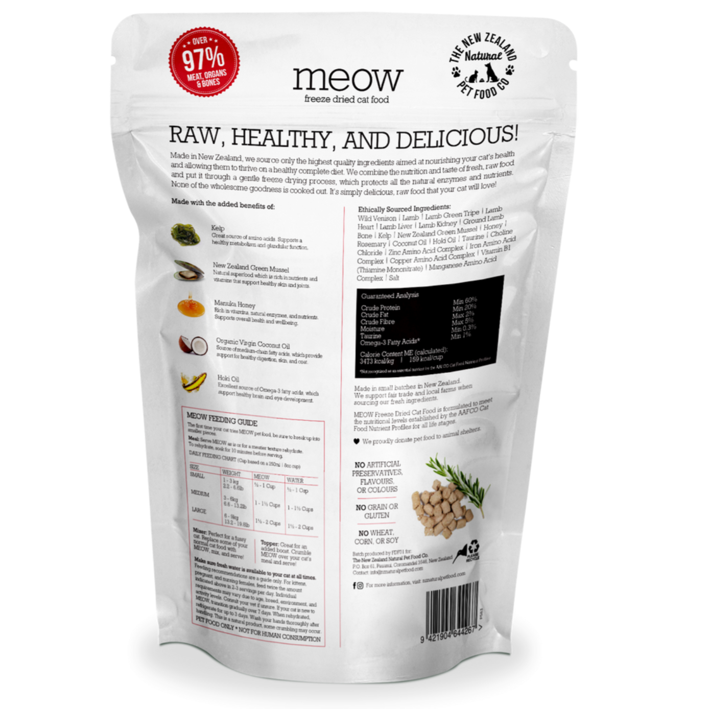 Nourriture lyophilisée pour chats Meow Wild Venison de New Zealand Natural Pet Food