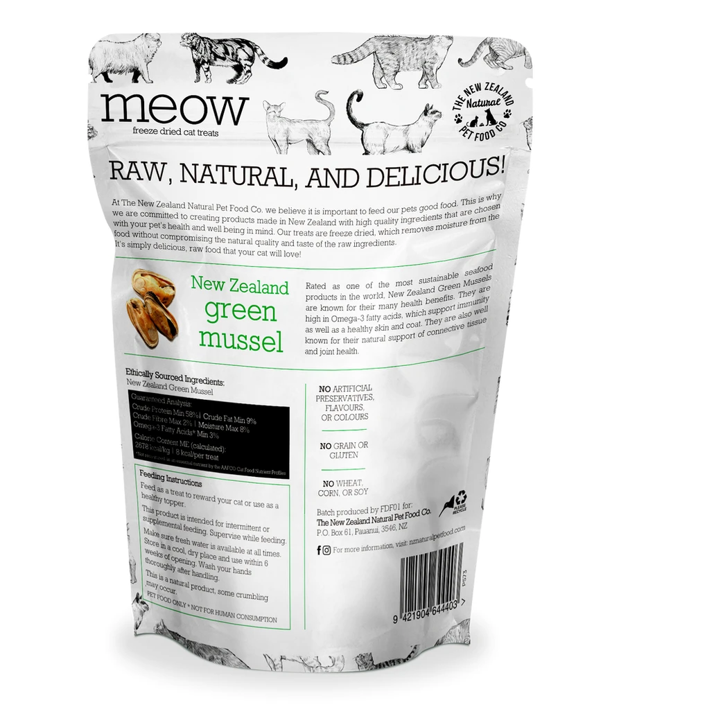 Meow Freeze Dried Cat Treats New Zealand Green Mussels 1.76oz/50g by NZPF