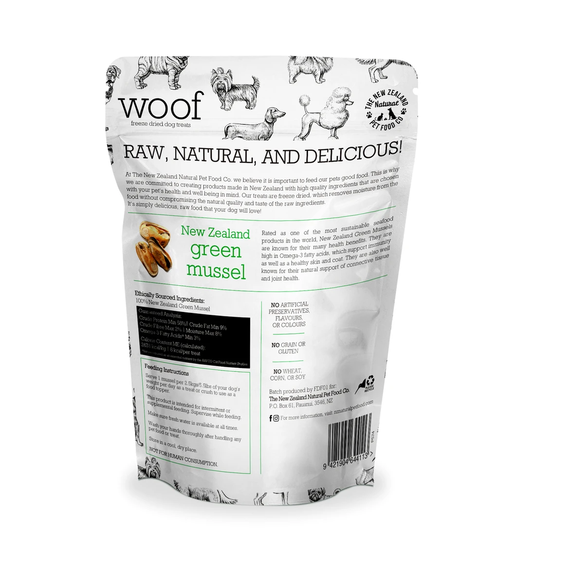 Woof Freeze Dried Dog Treats New Zealand Green Lipped Mussels - 1.76oz/50g by NZPF