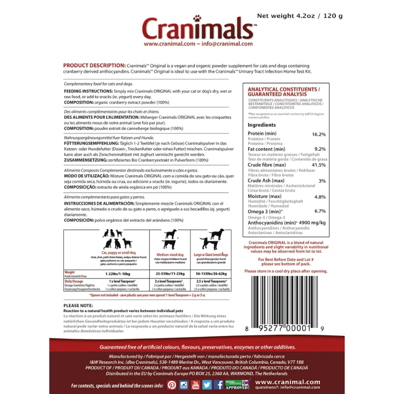 Cranimals Original Urinary Tract Supplement for Dogs & Cats by Cranimals