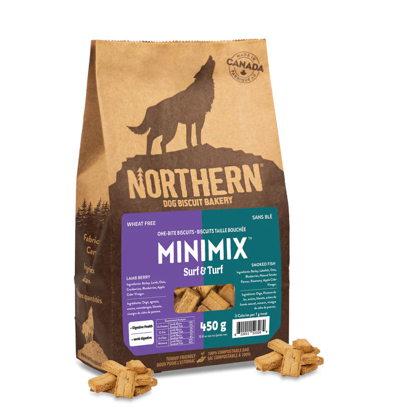 Northern Pet Mini Mix Surf N Turf Wheat-Free Dog Biscuits Lamb Berry & Smoked Fish Dog 450g
