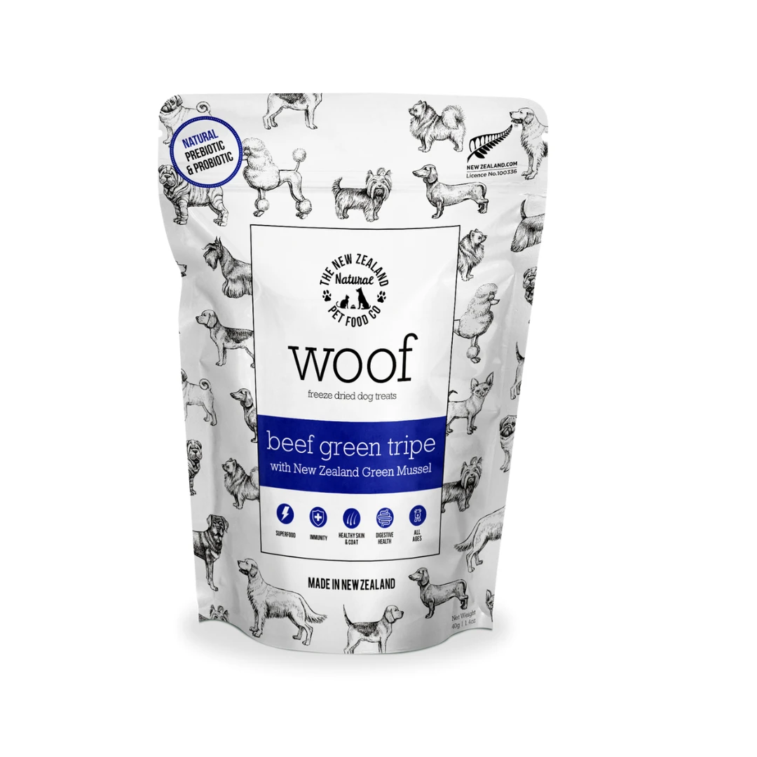 Woof Freeze Dried Dog Treats Beef Green Tripe with New Zealand Green Mussel by NZPF