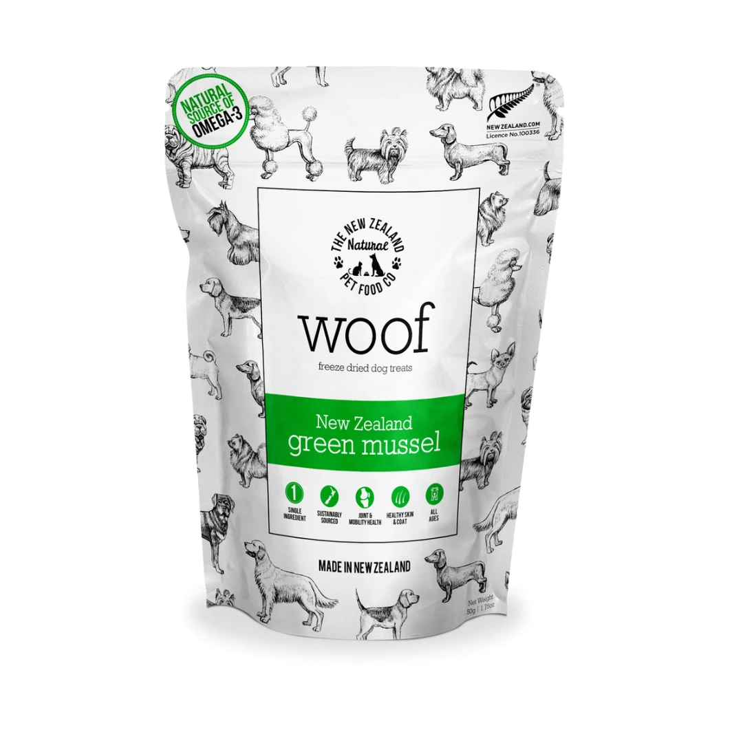 Woof Freeze Dried Dog Treats New Zealand Green Lipped Mussels - 1.76oz/50g by NZPF