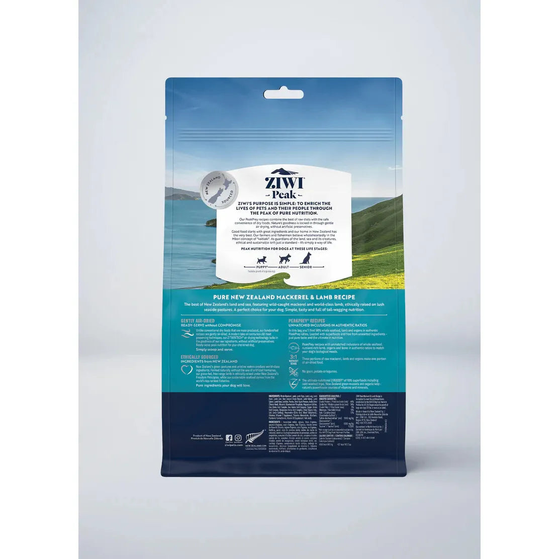 Nourriture séchée à l'air libre pour chiens ZIWI Peak, recette de maquereau et d'agneau