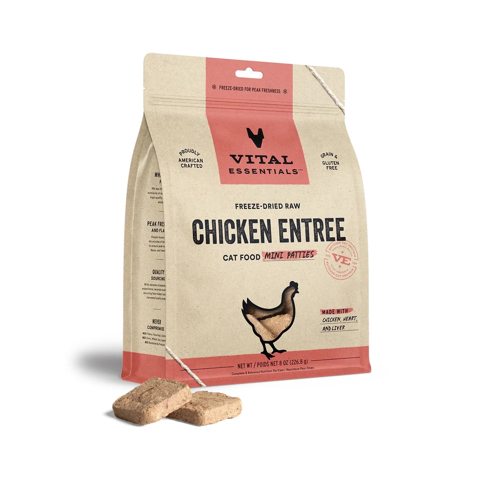 Vital Essentials® Freeze-Dried Raw Chicken Entree for Cats (Mini Nibs & Mini Patties)