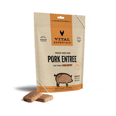 Vital Essentials® Freeze-Dried Raw Pork Entree for Cats (Mini Nibs & Mini Patties)