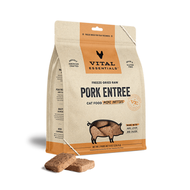 Vital Essentials® Freeze-Dried Raw Pork Entree for Cats (Mini Nibs & Mini Patties)