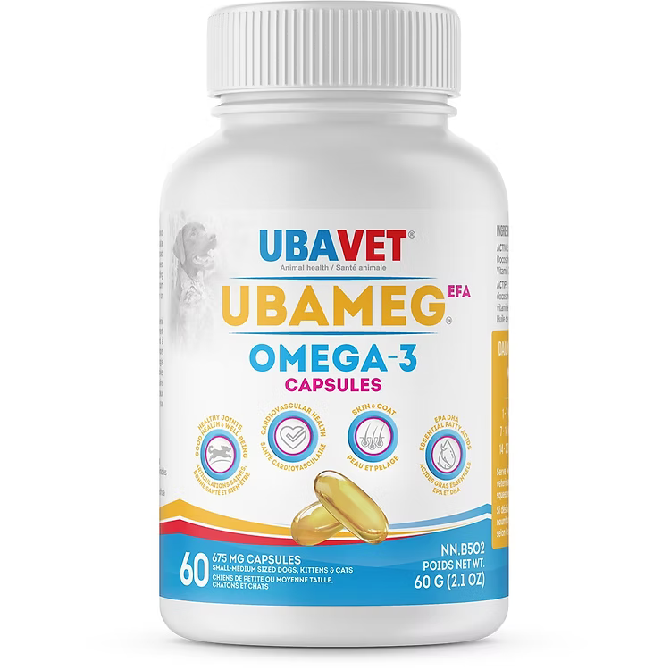 Ubavet Ubameg EFA Omega 3 Capsules for Dogs and Cats, 60 Caps/bottle