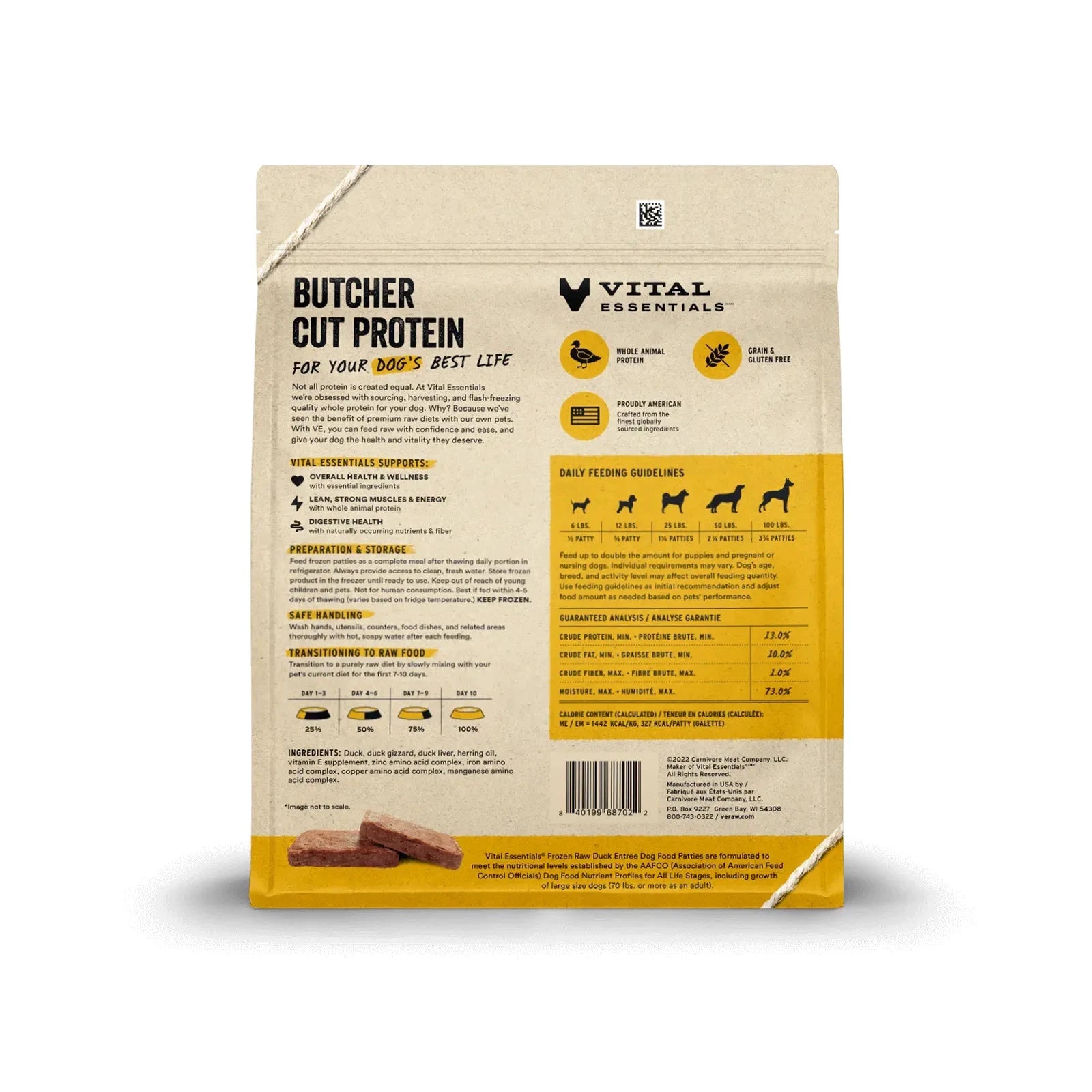 Vital Essentials® Frozen Duck Entree Dog Raw Food - Pattie (Raw) by Vital Essential