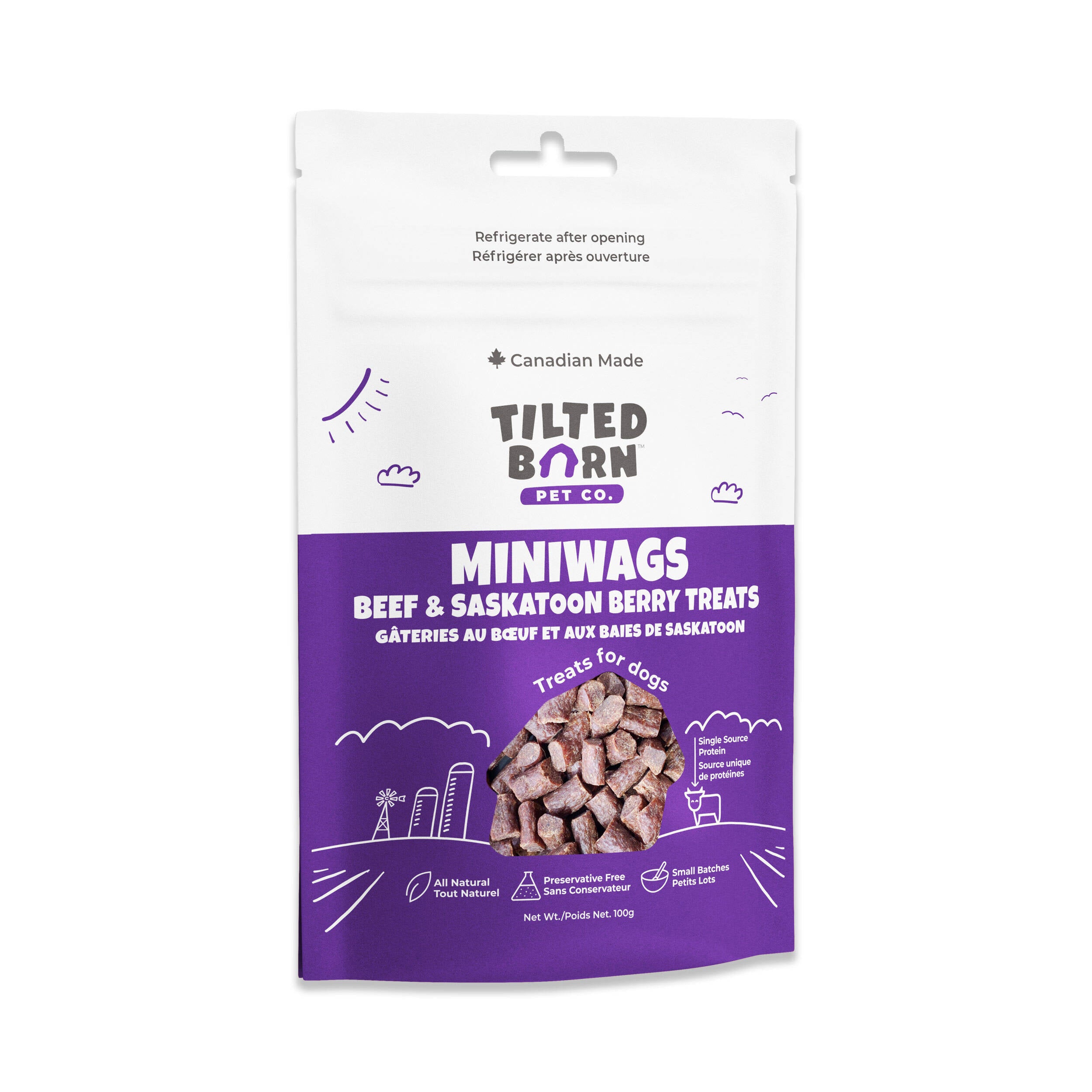 Tilted Barn Canadian Beef & Saskatoon Berry Mini Wags Dog Treat 100g