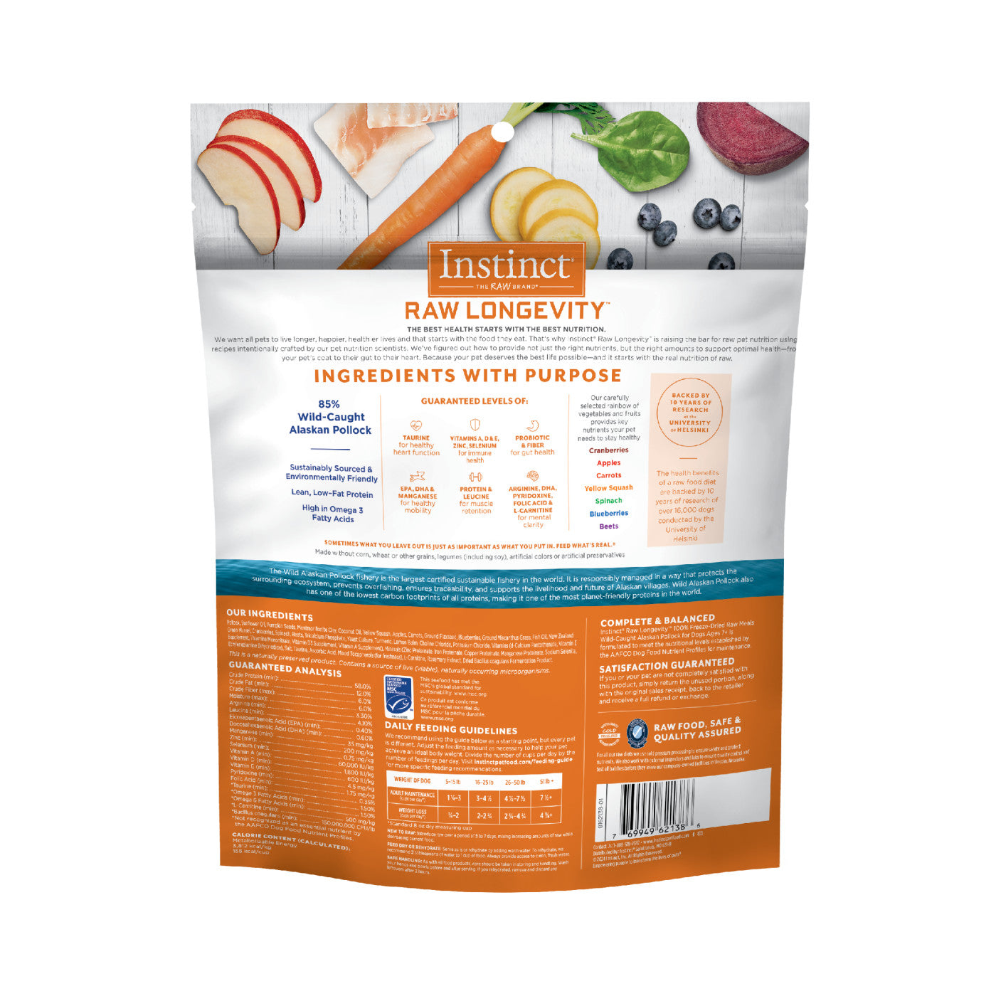 Instinct® dog Food Raw Longevity 100% Freeze-Dried Raw Meals Wild-Caught Alaskan Pollock Recipe for Adults 7+