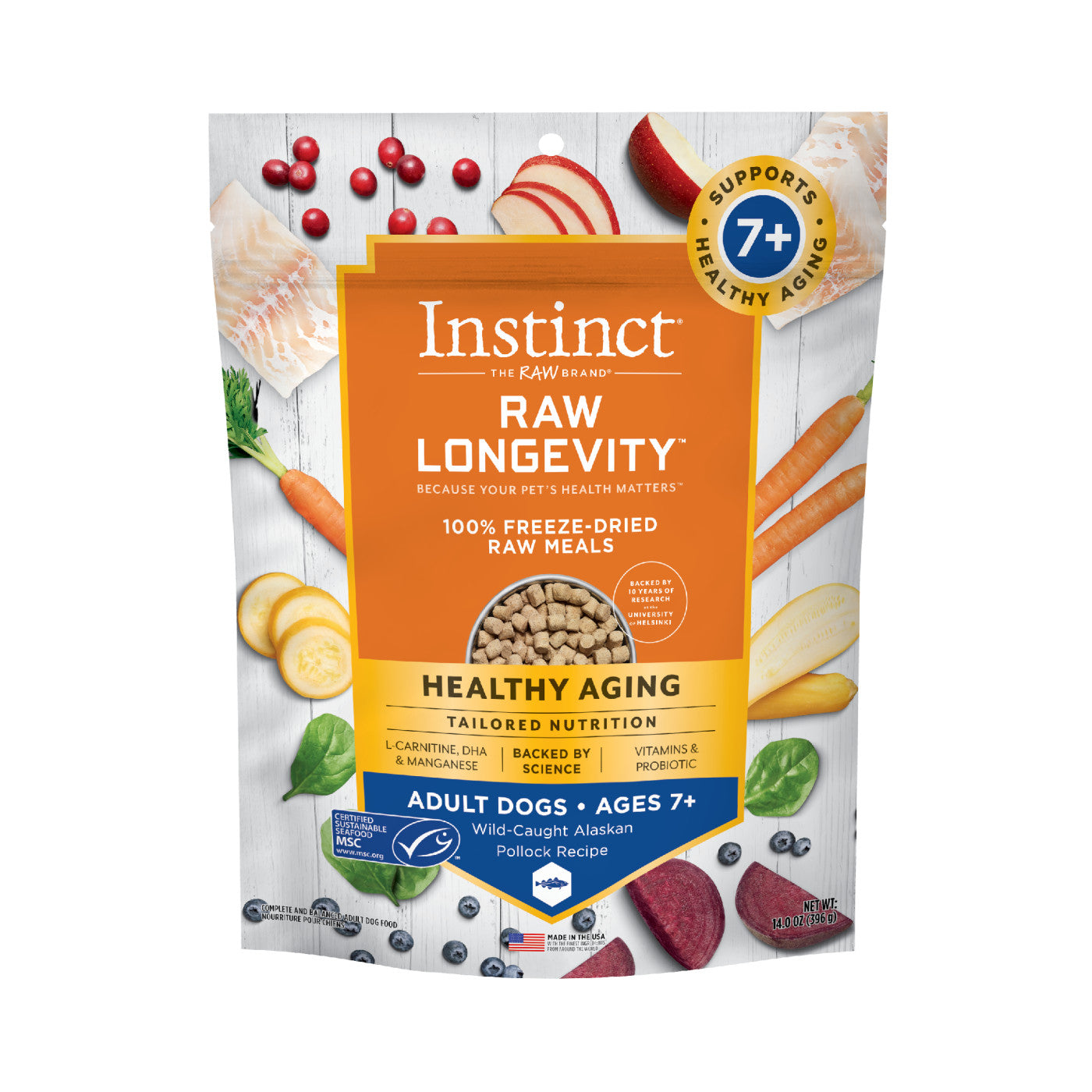 Instinct® dog Food Raw Longevity 100% Freeze-Dried Raw Meals Wild-Caught Alaskan Pollock Recipe for Adults 7+